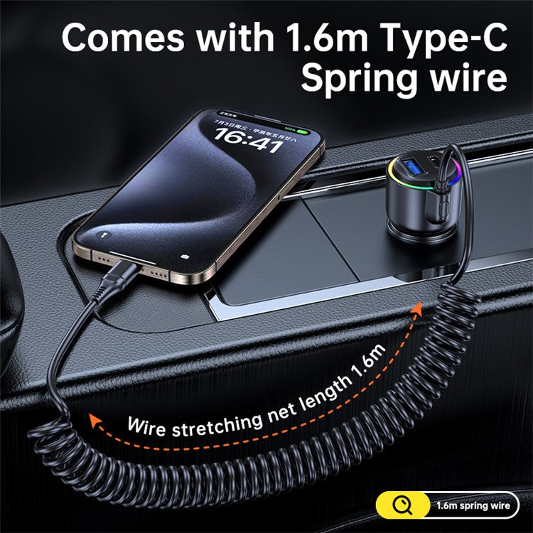 T26 45W+30W USB+Type-C Phone Fast Charging Adapter Car Charger with PD 30W Type-C Spring Cable (CE Certified)