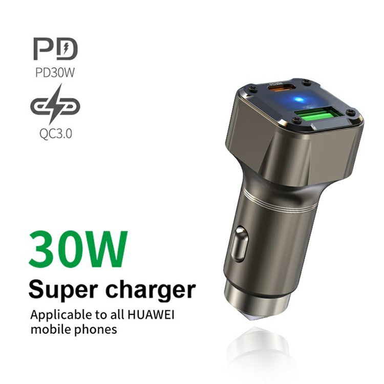 K25 Car Charger Adapter PD 30W Super Charger Fast Charging Metal Window Breaker