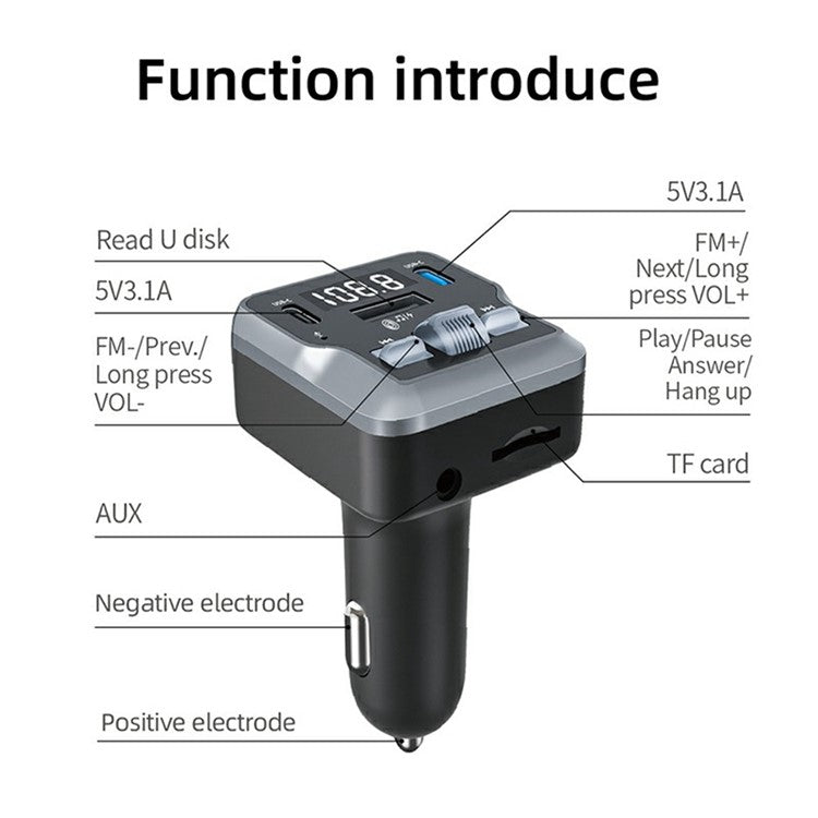 C66 Multifunctional Car Charger FM Transmitter Bluetooth Player Adapter with Remote Control