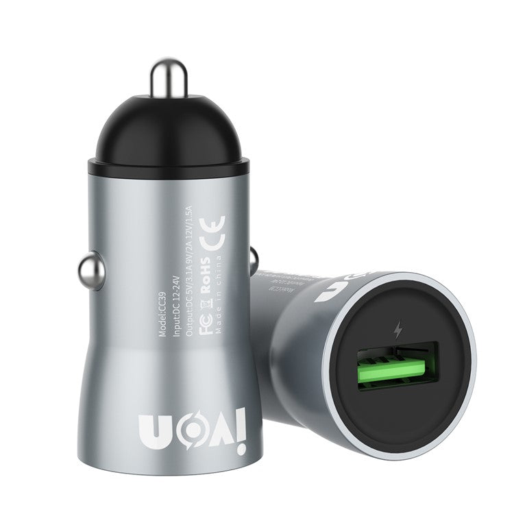 IVON CC39 3.1A QC3.0 Fast Charging Cigarette Lighter Car Charger Adapter - Micro USB Cable