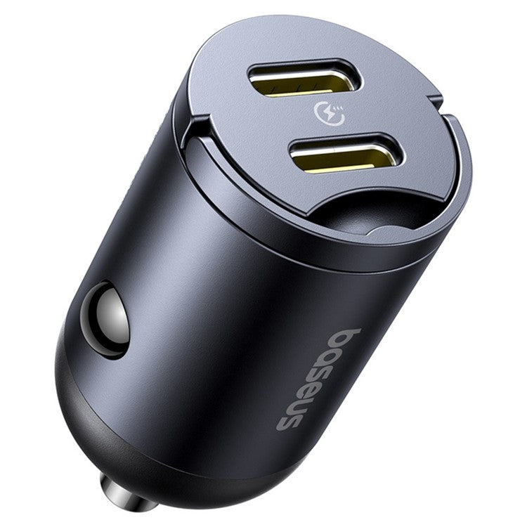 BASEUS Tiny Star PD 30W Fast Charging Dual USB-C Mini Car Charger with Handle - Black