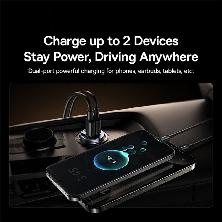 BASEUS Tiny Star PD 30W Fast Charging Dual USB-C Mini Car Charger with Handle - Black