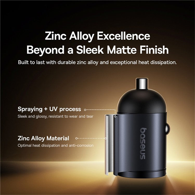 BASEUS Tiny Star PD 30W Fast Charging Dual USB-C Mini Car Charger with Handle - Black