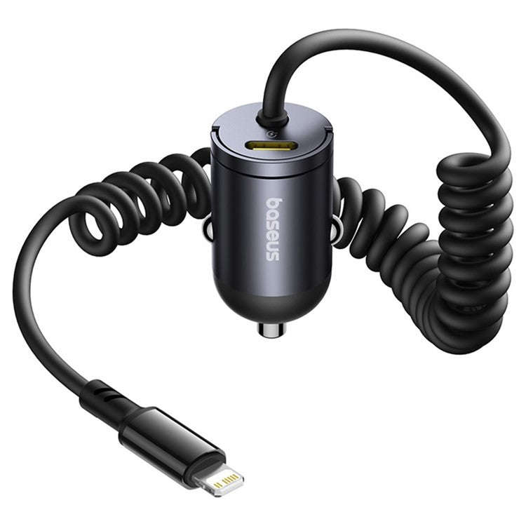 BASEUS Tiny Star Mini Car Charger PD 30W Fast Charging USB-C Adapter with Lightning Spring Cable - Black