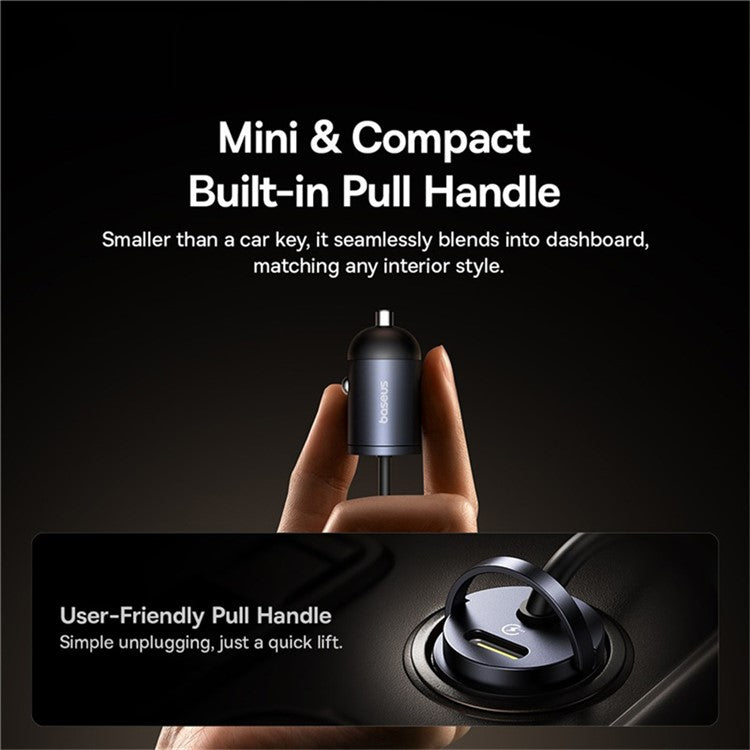 BASEUS Tiny Star Mini Car Charger PD 30W Fast Charging USB-C Adapter with Lightning Spring Cable - Black