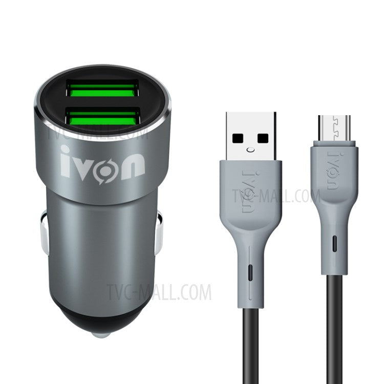 IVON CC38 2.4A Dual USB Cigarette Lighter Car Charger Adapter - Micro USB Cable