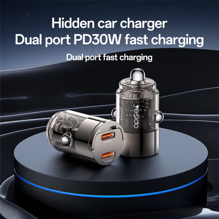 YESIDO Y69 PD 30W Dual Type-C Fast Charging Car Charger with Handle