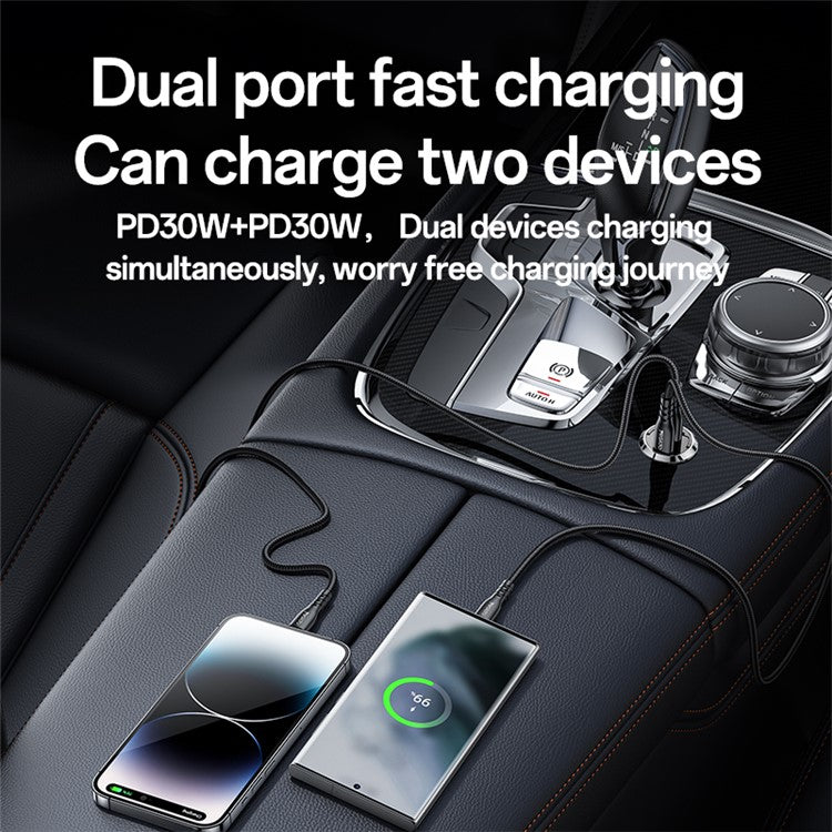 YESIDO Y69 PD 30W Dual Type-C Fast Charging Car Charger with Handle