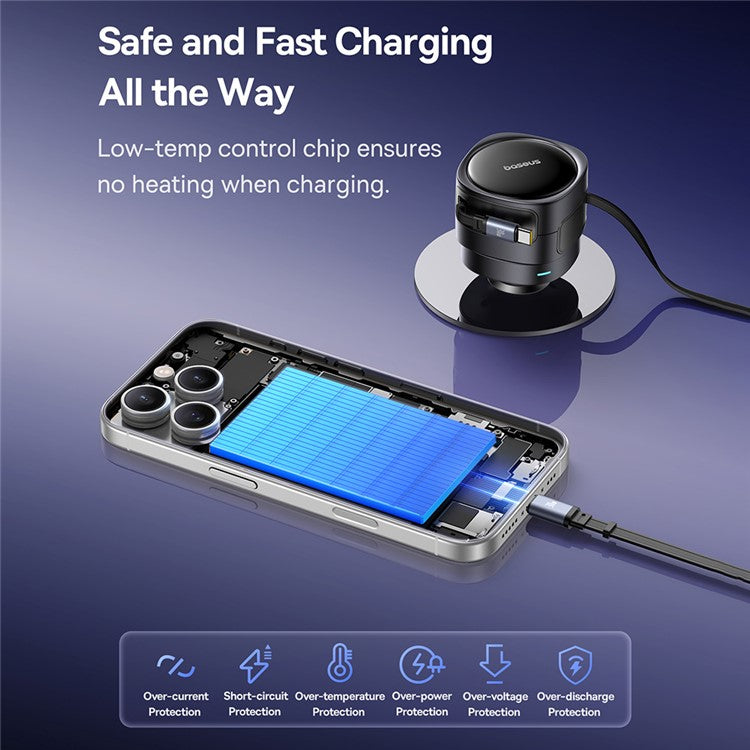 BASEUS Enjoyment Max Car Charger 60W C + L Dual Cable Rotatable Design Fast Charging Retractable Cables