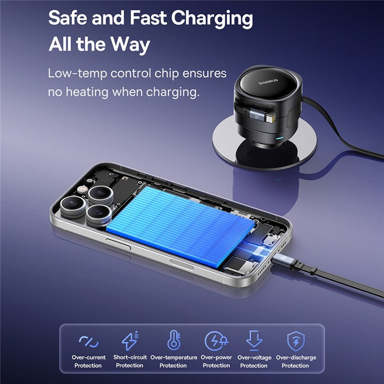 BASEUS Enjoyment Max Car Charger 60W C + C Dual Cable Rotatable Design Fast Charging Retractable Cables