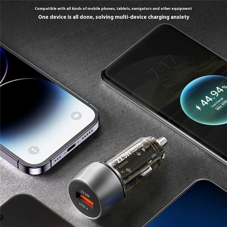 WEKOME WP-C57 Car Charger 22.5W Single USB-A Port Fast Charging Aluminum Alloy Transparent Adapter - Silver