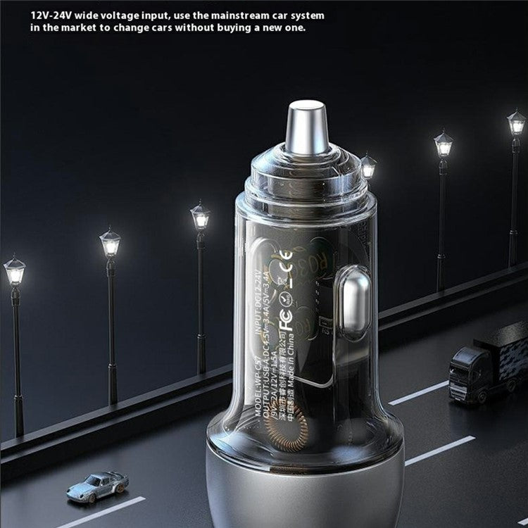 WEKOME WP-C57 Car Charger 22.5W Single USB-A Port Fast Charging Aluminum Alloy Transparent Adapter - Silver