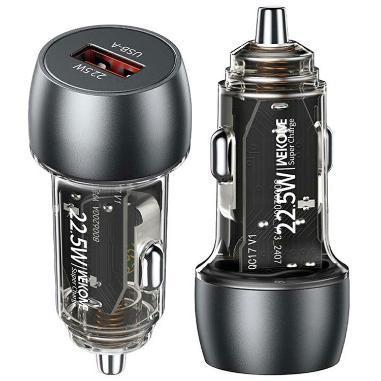 WEKOME WP-C57 Car Charger 22.5W Single USB-A Port Fast Charging Aluminum Alloy Transparent Adapter - Black