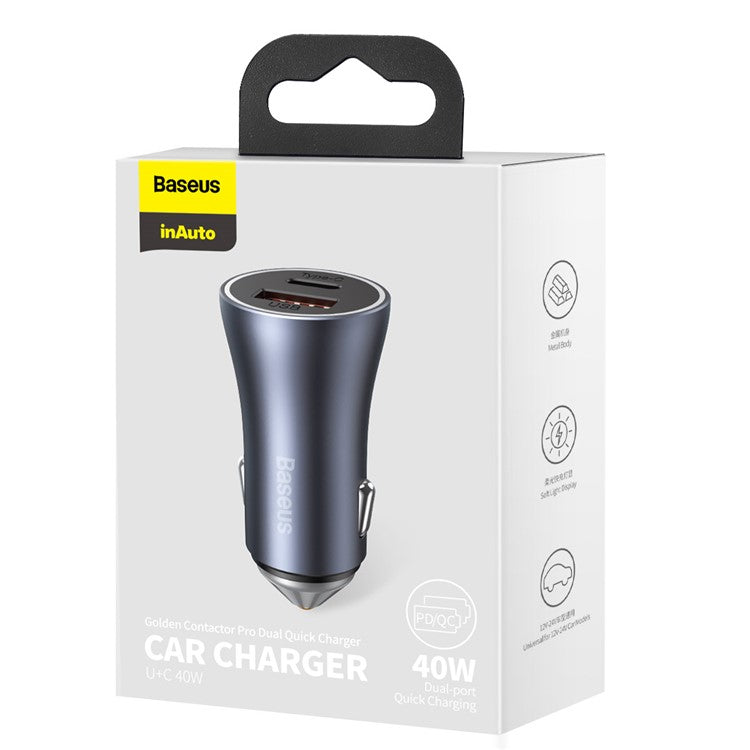 BASEUS Golden Contactor Pro Dual Fast Charge Car-Carrying Charger U+ C - Dark Grey