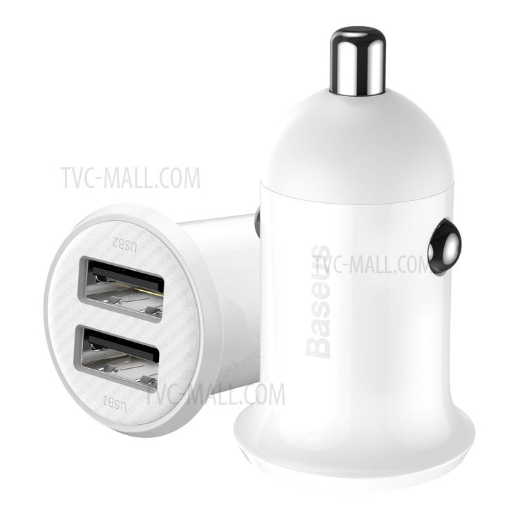 BASEUS Grain Pro Dual USB Outputs 4.8A Fast Charging Car Charger - White