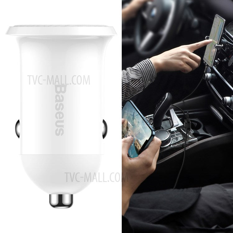 BASEUS Grain Pro Dual USB Outputs 4.8A Fast Charging Car Charger - White