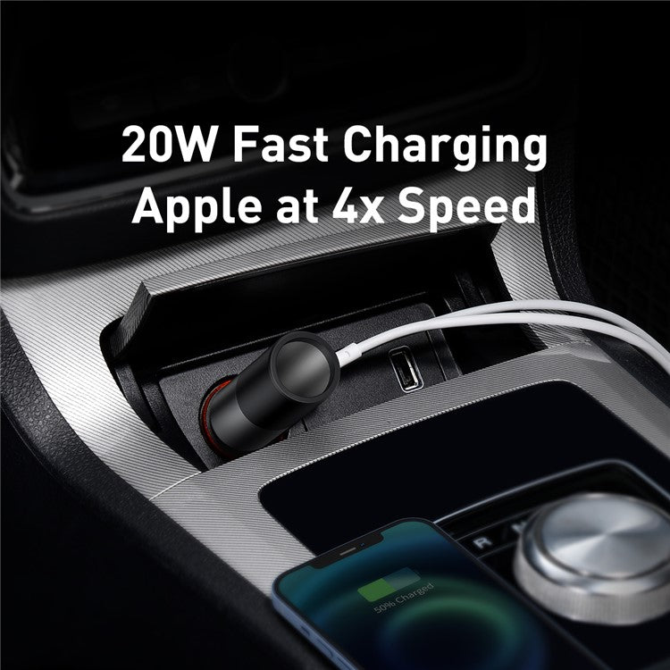 BASEUS Share Together 120W Dual USB Port Fast Charge Car Charger with Cigarette Lighter for 12-24V Car