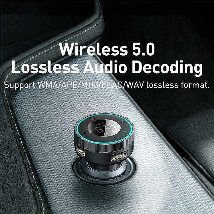 BASEUS Enjoy Car Wireless MP3 Charger Wireless 5.0+5V/3.4A Dual USB Adapter with LED Digital Display Black