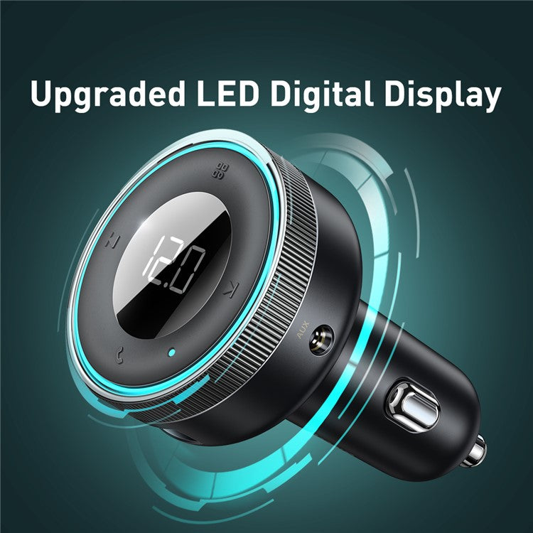 BASEUS Enjoy Car Wireless MP3 Charger Wireless 5.0+5V/3.4A Dual USB Adapter with LED Digital Display Black