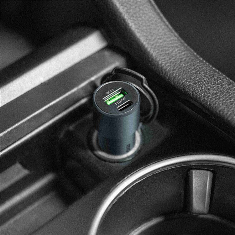 MOMAX UC15 38W Mini Aluminum Alloy Dual Port Car Charger PD + QC 3.0 Fast Charging Cigarette Lighter Adapter - Grey