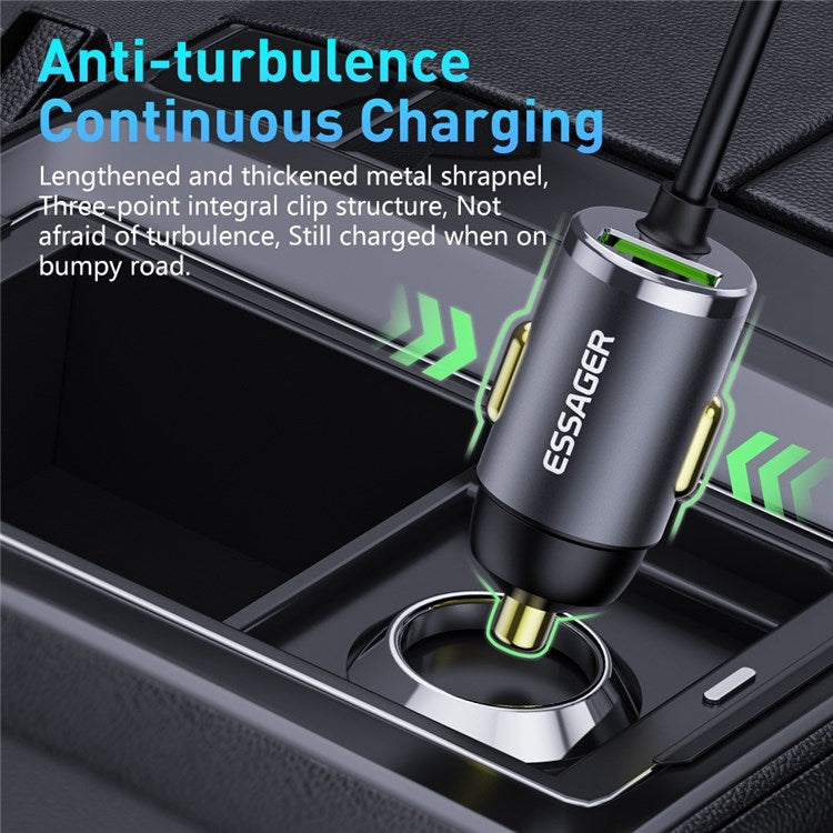 ESSAGER for 12-24V Car Lightning+USB-A Aluminum Alloy Mini Charger with Cable PD 20W Fast Charger