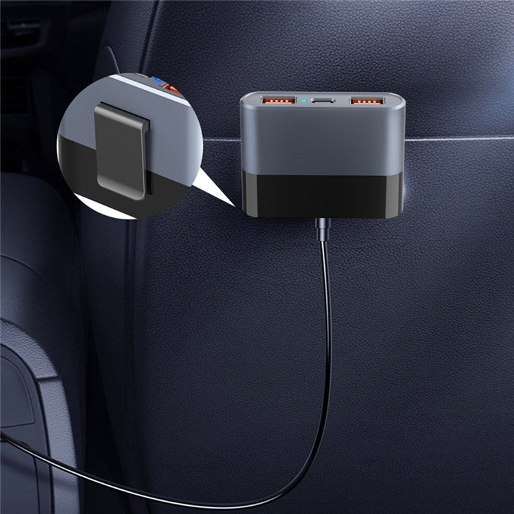 SC03 3 QC3.0 USB+2 Type-C PD Phone Fast Charging Adapter Back Clip Design Extended Car Charger