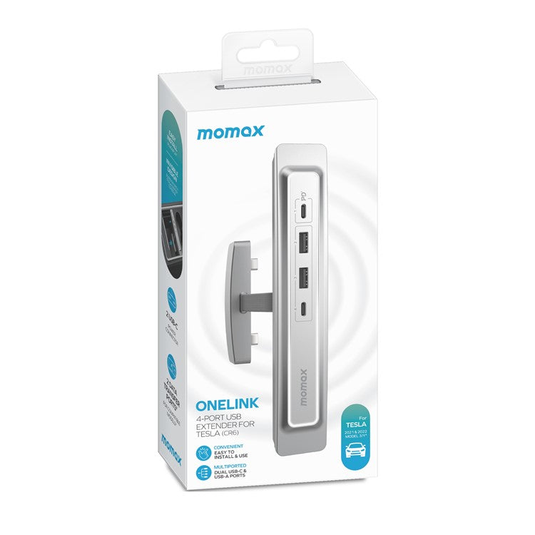 MOMAX ONELINK 4-Port USB Car Adapter Extension USB Hub for Tesla 3 / Y Multi-Function Fast Charging Station Support High-Speed Data Transmission