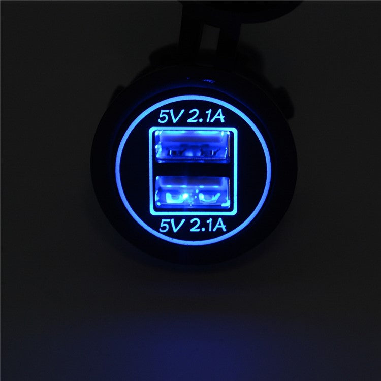 ZH-526F Dual USB Port Car Charger 4.2A Fast Charging Power Charger with Dual LED Ring Light - Blue