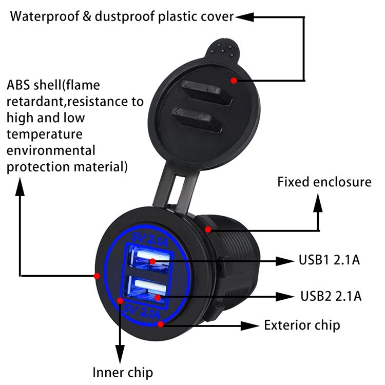 ZH-526F Dual USB Port Car Charger 4.2A Fast Charging Power Charger with Dual LED Ring Light - Blue