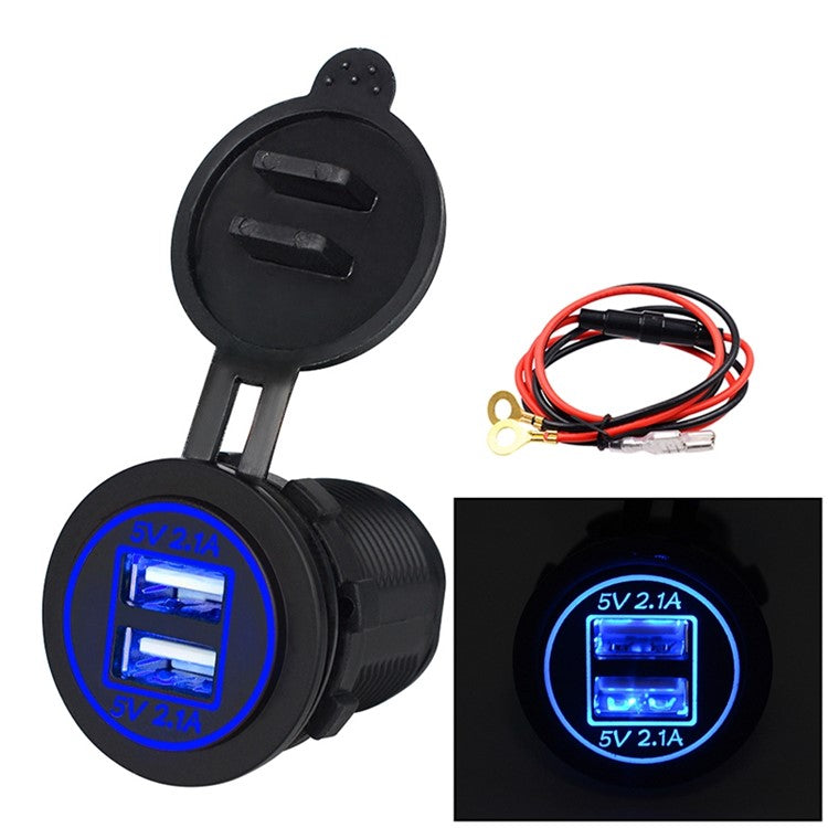 ZH-526F Dual USB Port Car Charger 4.2A Fast Charging Power Charger with Dual LED Ring Light - Blue