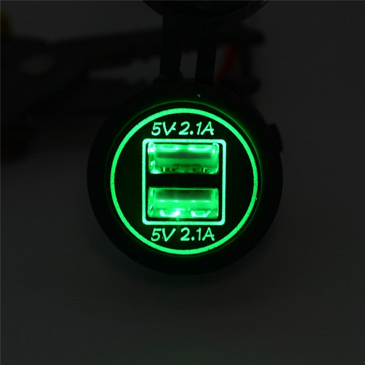 ZH-526F Dual USB Port Car Charger 4.2A Fast Charging Power Charger with Dual LED Ring Light - Green