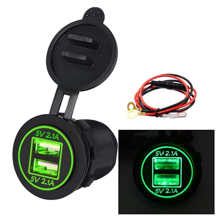 ZH-526F Dual USB Port Car Charger 4.2A Fast Charging Power Charger with Dual LED Ring Light - Green