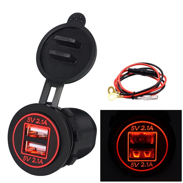 ZH-526F Dual USB Port Car Charger 4.2A Fast Charging Power Charger with Dual LED Ring Light - Red