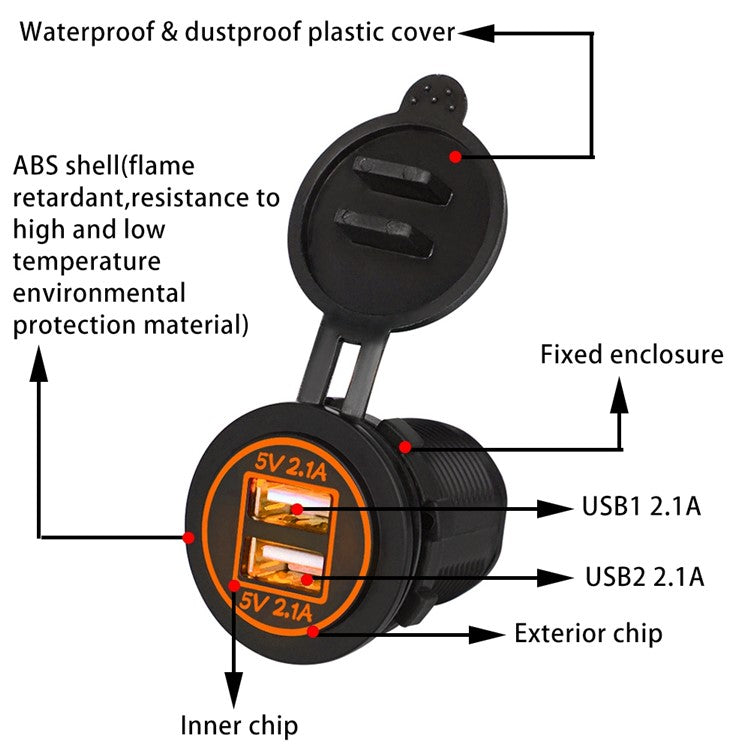 ZH-526F Dual USB Port Car Charger 4.2A Fast Charging Power Charger with Dual LED Ring Light - Orange