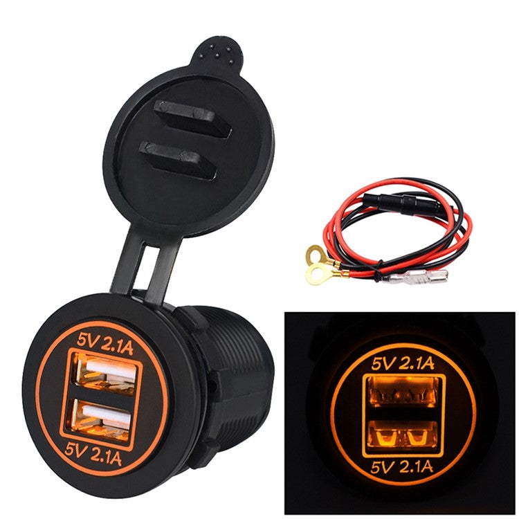 ZH-526F Dual USB Port Car Charger 4.2A Fast Charging Power Charger with Dual LED Ring Light - Orange