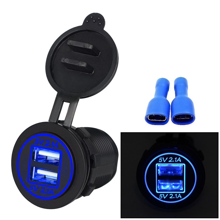 CS-526 USB 2.1A Charging Power Charger Dual USB Port Car Charger with Dual LED Ring Light - Blue