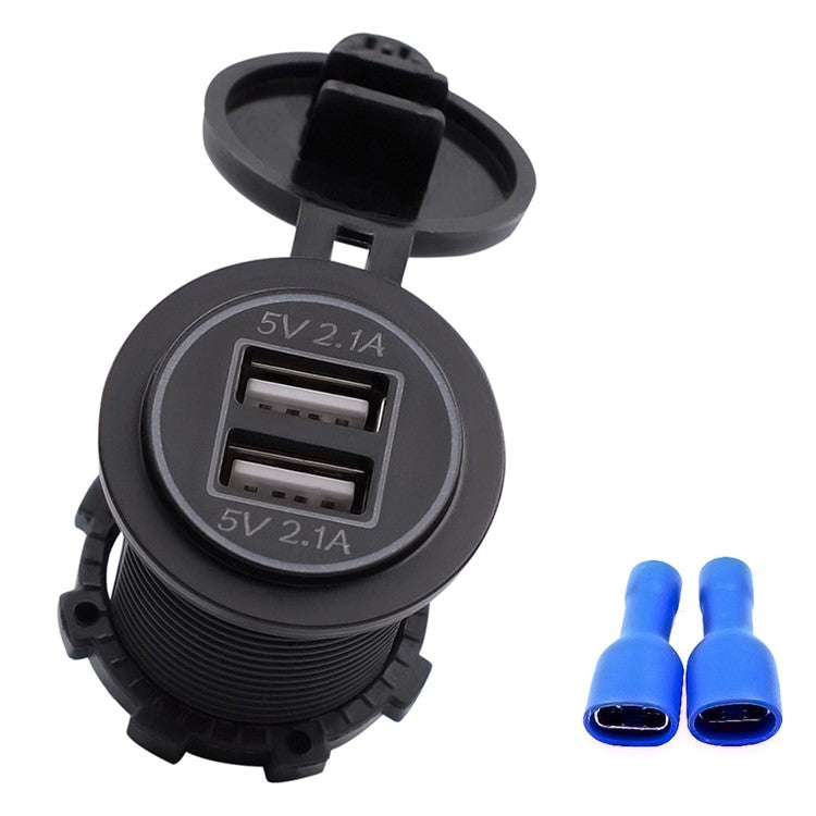 CS-526 USB 2.1A Charging Power Charger Dual USB Port Car Charger with Dual LED Ring Light - Blue