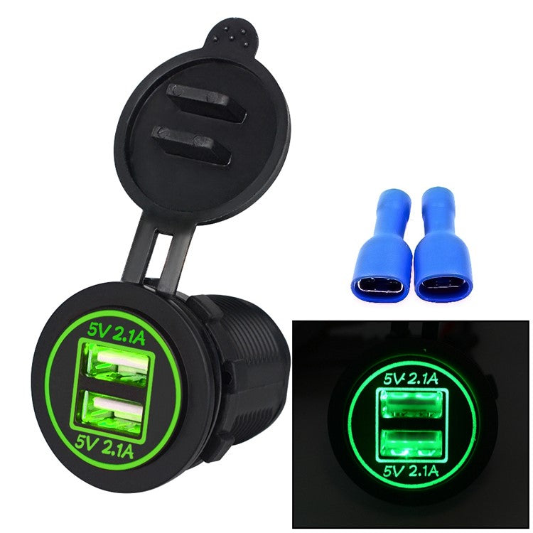 CS-526 USB 2.1A Charging Power Charger Dual USB Port Car Charger with Dual LED Ring Light - Green