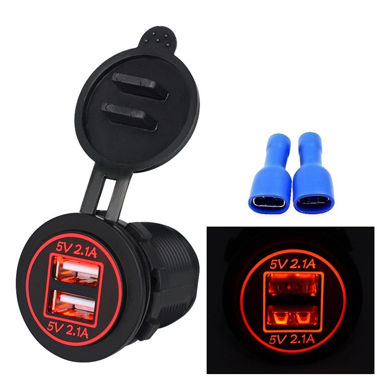 CS-526 USB 2.1A Charging Power Charger Dual USB Port Car Charger with Dual LED Ring Light - Red