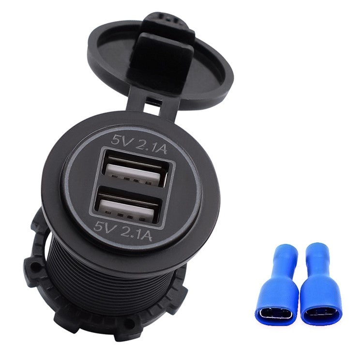 CS-526 USB 2.1A Charging Power Charger Dual USB Port Car Charger with Dual LED Ring Light - Red