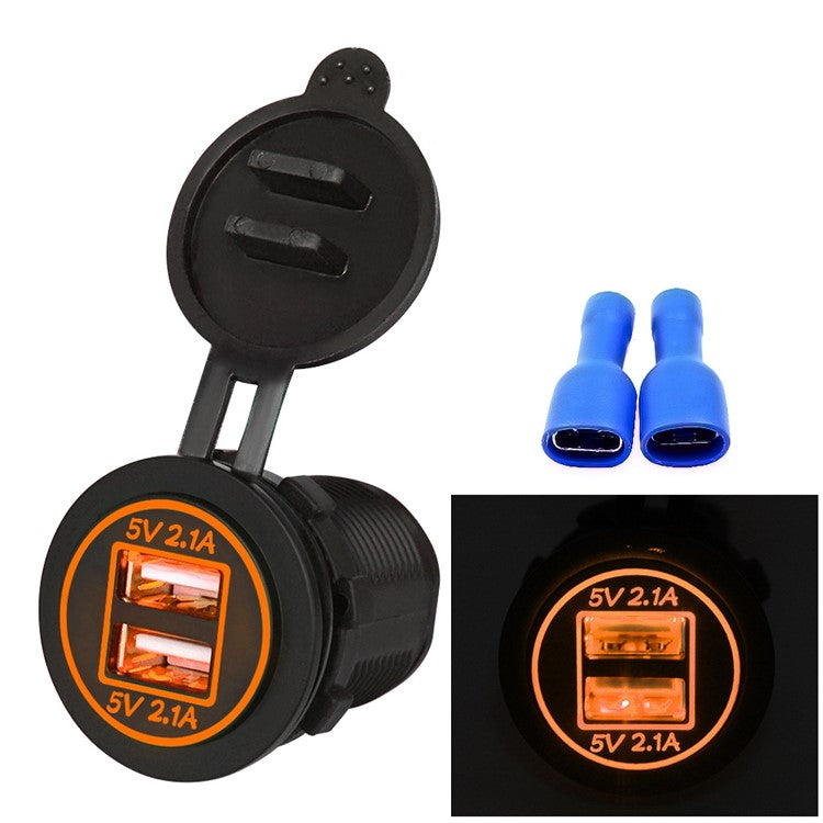 CS-526 USB 2.1A Charging Power Charger Dual USB Port Car Charger with Dual LED Ring Light - Orange