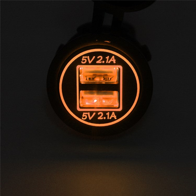 CS-526 USB 2.1A Charging Power Charger Dual USB Port Car Charger with Dual LED Ring Light - Orange