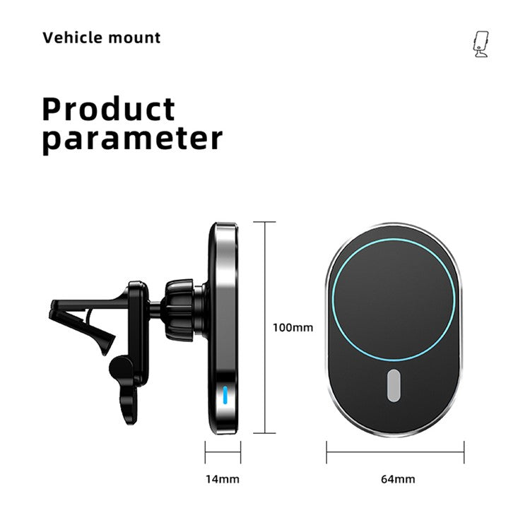 JJT-968 Wireless Car Charger Magnetic Absorption Phone Mount Air Outlet Cell Phone Charger - Black