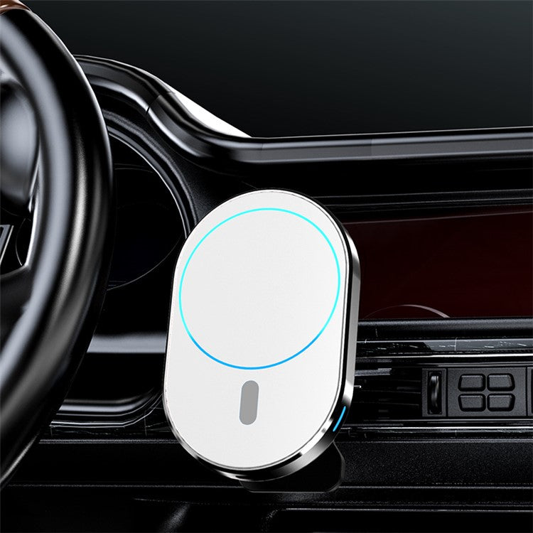 JJT-968 Wireless Car Charger Magnetic Absorption Phone Mount Air Outlet Cell Phone Charger - White