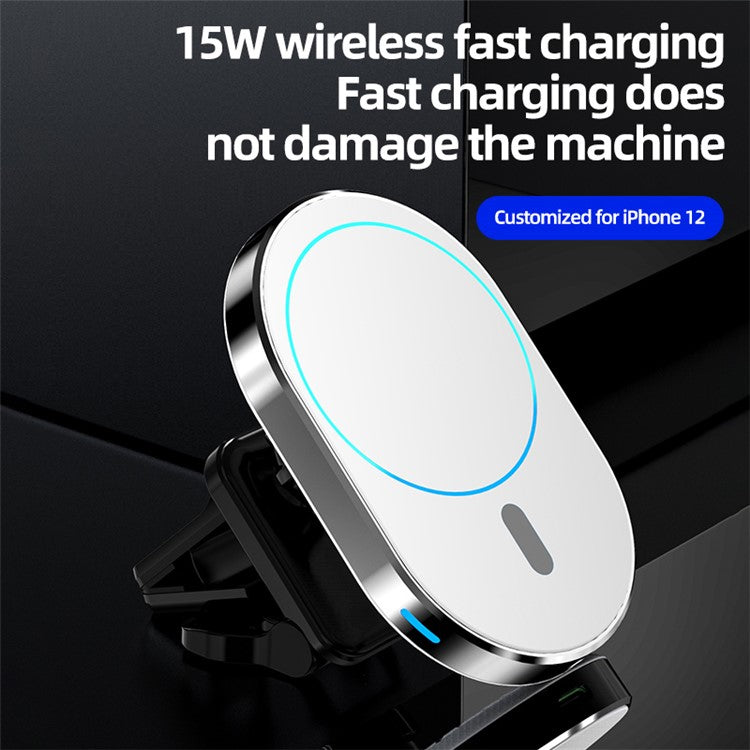 JJT-968 Wireless Car Charger Magnetic Absorption Phone Mount Air Outlet Cell Phone Charger - White