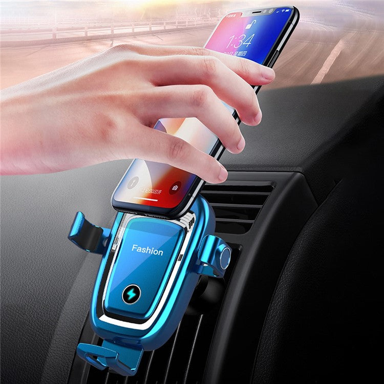 S19 15W Wireless Phone Charger Car Air Vent Holder Mount Gravity Sensing Auto Clamping Phone Stand Holder Qi Wireless Fast Charger - Blue