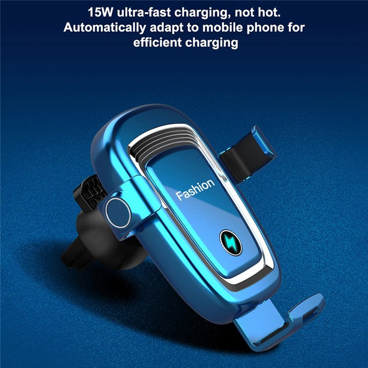 S19 15W Wireless Phone Charger Car Air Vent Holder Mount Gravity Sensing Auto Clamping Phone Stand Holder Qi Wireless Fast Charger - Blue