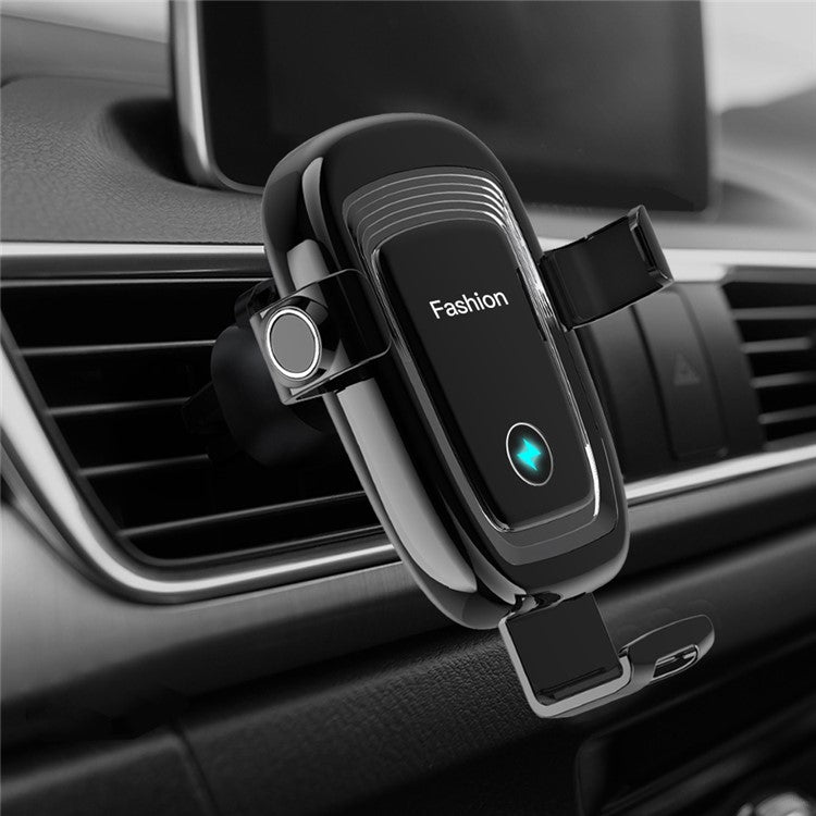 S19 15W Wireless Phone Charger Car Air Vent Holder Mount Gravity Sensing Auto Clamping Phone Stand Holder Qi Wireless Fast Charger - Black