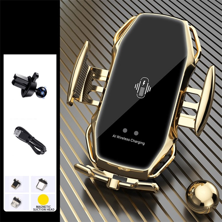 A5S Wireless Magnetic Car Charger Infrared Auto Sensing Clamp Car Air Vent Outlet Phone Mount Holder Magnetic Charging Station - Gold