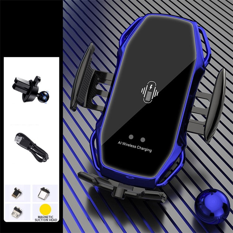 A5S Wireless Magnetic Car Charger Infrared Auto Sensing Clamp Car Air Vent Outlet Phone Mount Holder Magnetic Charging Station - Blue